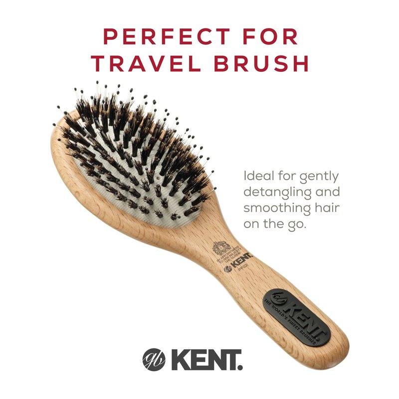 Kent PF02 Small Cushion Detangler Brush – Boar Bristle & Nylon Mix for Smoothing and Straightening Oval Wood Paddle for Medium to Long Hair