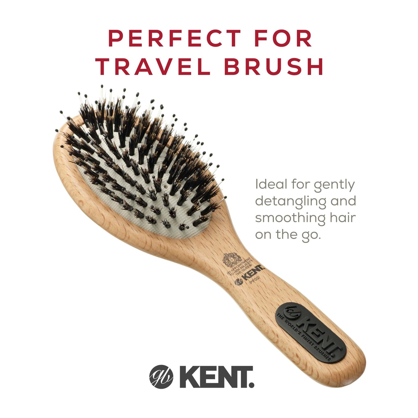 Kent PF02 Small Cushion Detangler Brush – Boar Bristle & Nylon Mix for Smoothing and Straightening Oval Wood Paddle for Medium to Long Hair