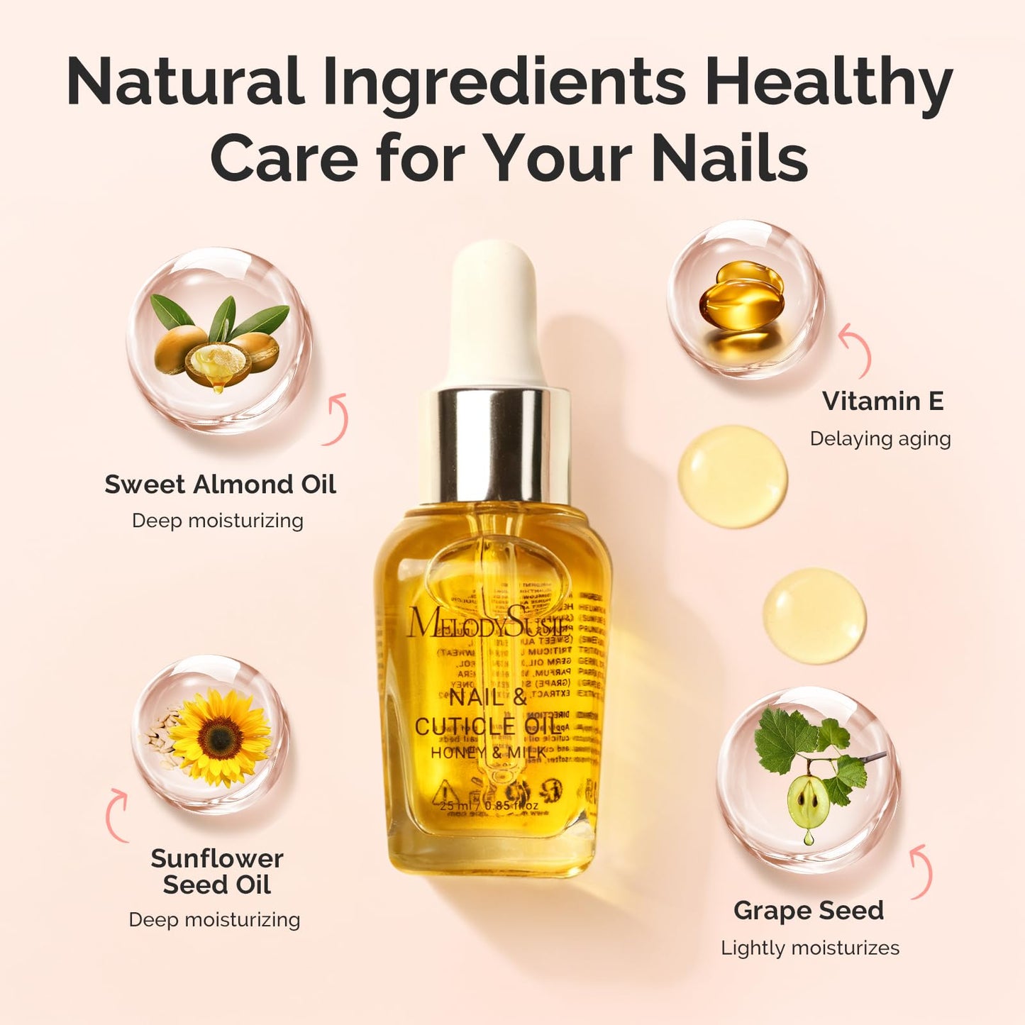 MelodySusie 25ML Cuticle Care Kit - Cuticle Oil and Cuticle Remover, Cuticle Nourishes and Softener, Promotes Nail Growth and Strength for Home and Salon Use 2PCS