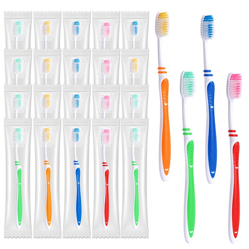 100 Pack Bulk Toothbrush Package with Covers Premium Quality Individually Wrapped Tooth Brushes, Soft Bristle Toothbrushes for Adults & kids, Hygienic Cap for Donations, Travel, Hotels, Homeless