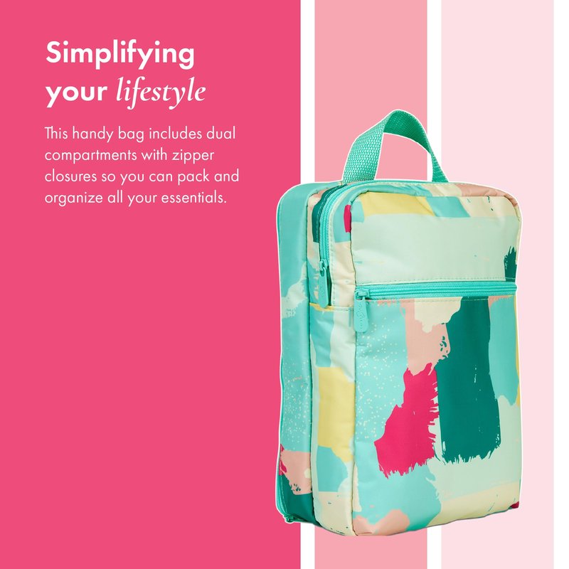 Thirty-One Gifts Modern Toiletry Bag Small Toiletry Travel Bag for Makeup and Bathroom Essentials Rosedust Shibori, Painted Streaks