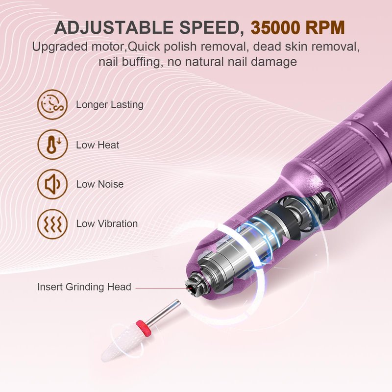 Electric Nail Drill Rechargeable Professional,2 in 1 Nail Grinder & UV Lamp Combo,35000 RPM,Portable Cordless Nail File Machine for Acrylic Nails,Gel Polishing,Shaping Nails,Manicure Art Tools