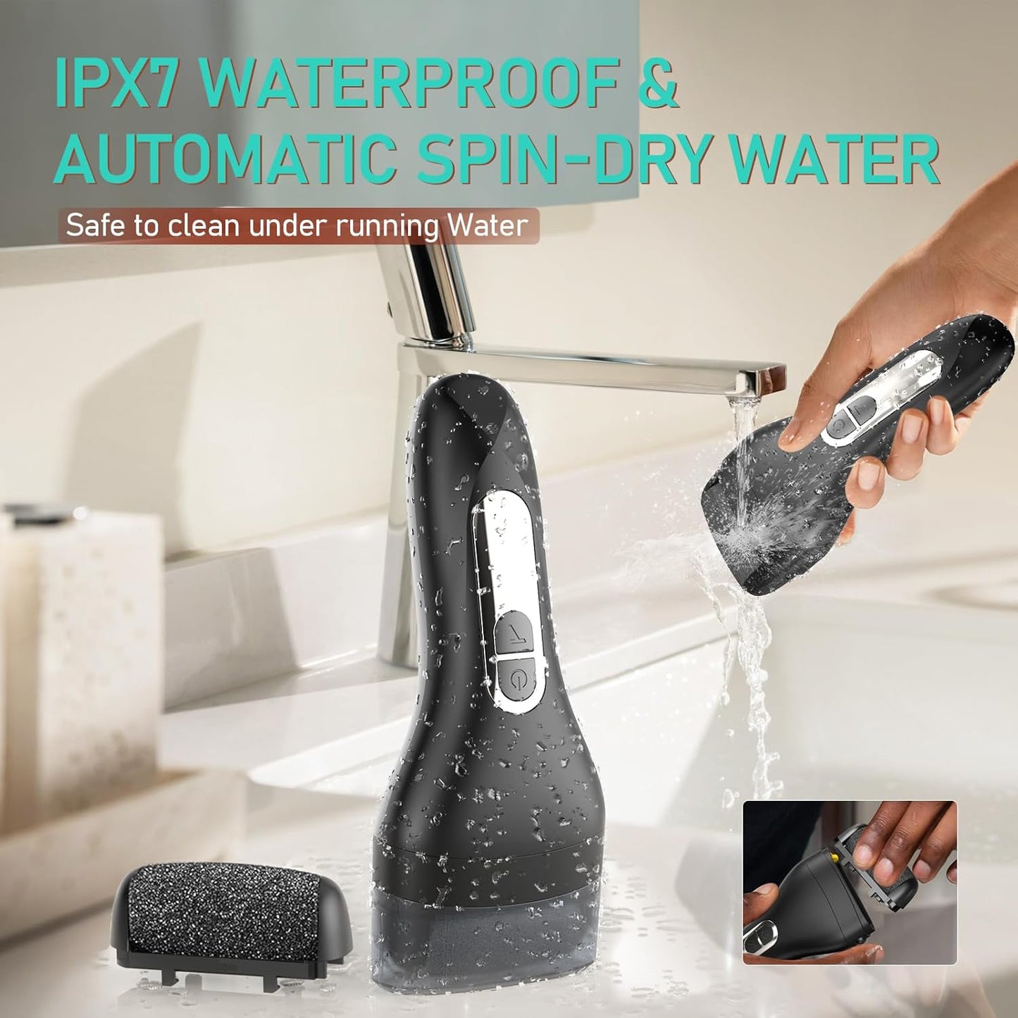Electric Callus Remover - Rechargeable Waterproof Foot File with Larger Grinding Head | Portable Pedicure Kit - Black