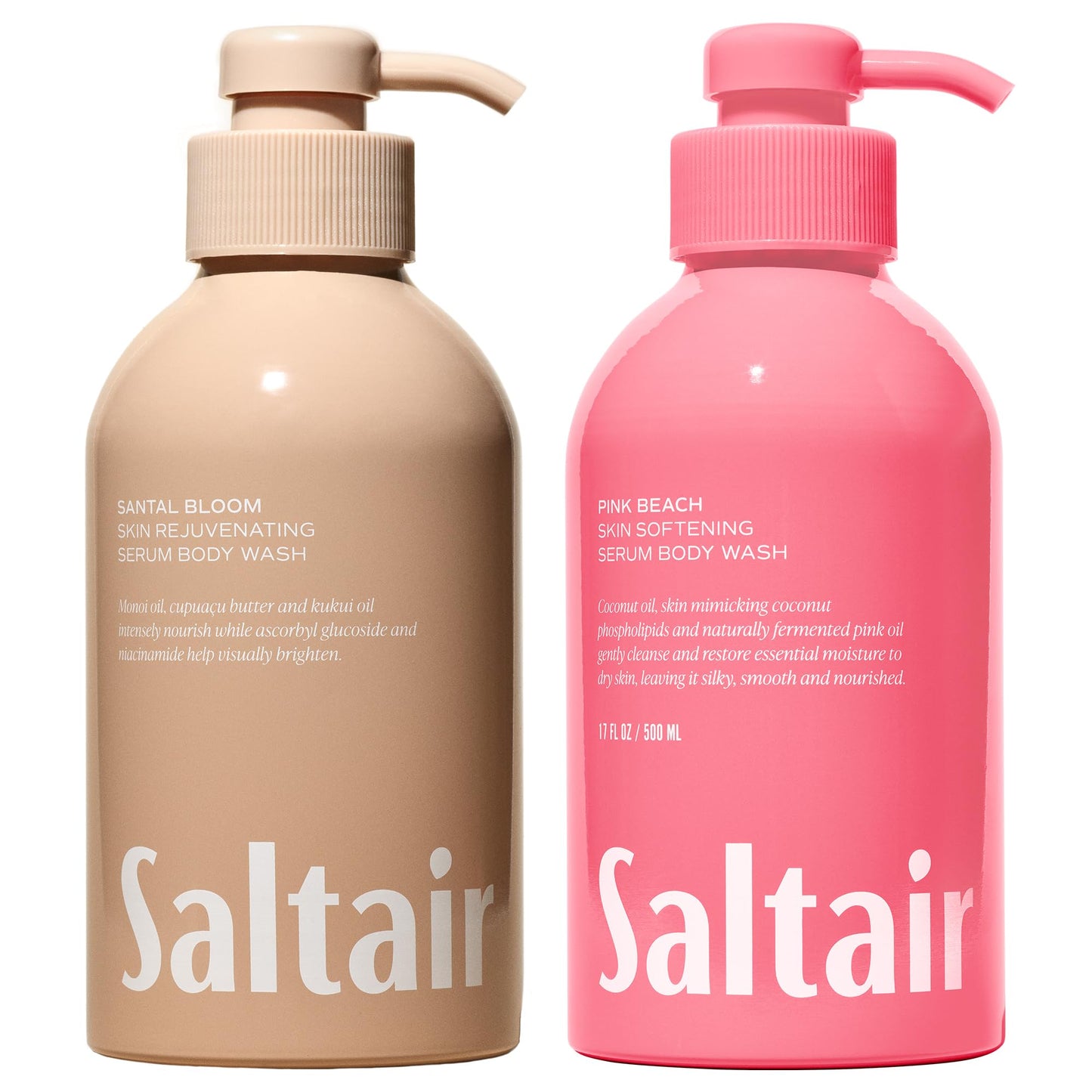 Saltair Body Wash Variety Pack – Santal Vanilla: Santal Bloom & Pink Beach – Moisturizing Body Wash – Scented Shower Gel for Women and Men – 2x 17oz – Paraben & Cruelty-Free