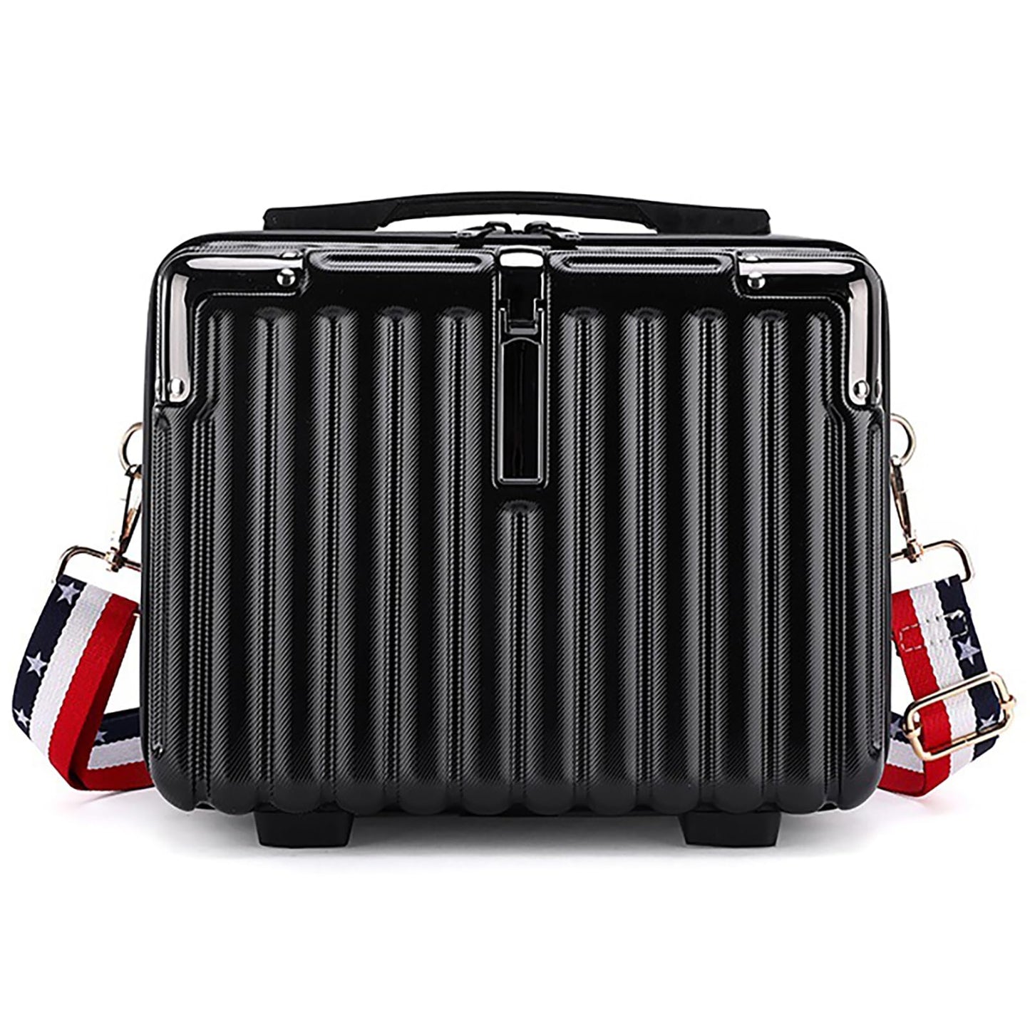 Duleylv Mini Suitcase Hard Shell Makeup Case Stress-Resistant ABS Hard Makeup Travel Case Portable Hand Luggage with Shoulder Strap for Travel Camping Home Organizer Black