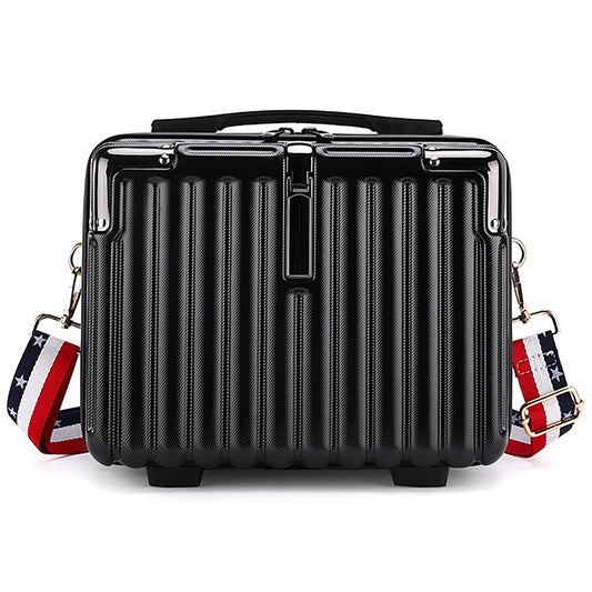 Duleylv Mini Suitcase Hard Shell Makeup Case Stress-Resistant ABS Hard Makeup Travel Case Portable Hand Luggage with Shoulder Strap for Travel Camping Home Organizer Black