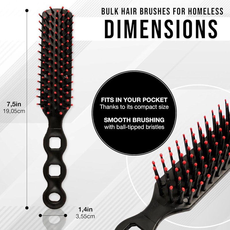 Bulk Hair Brushes - 100 Individually Wrapped Black Hairbrushes | Perfect for Homeless Shelters, Hygiene & Confidence