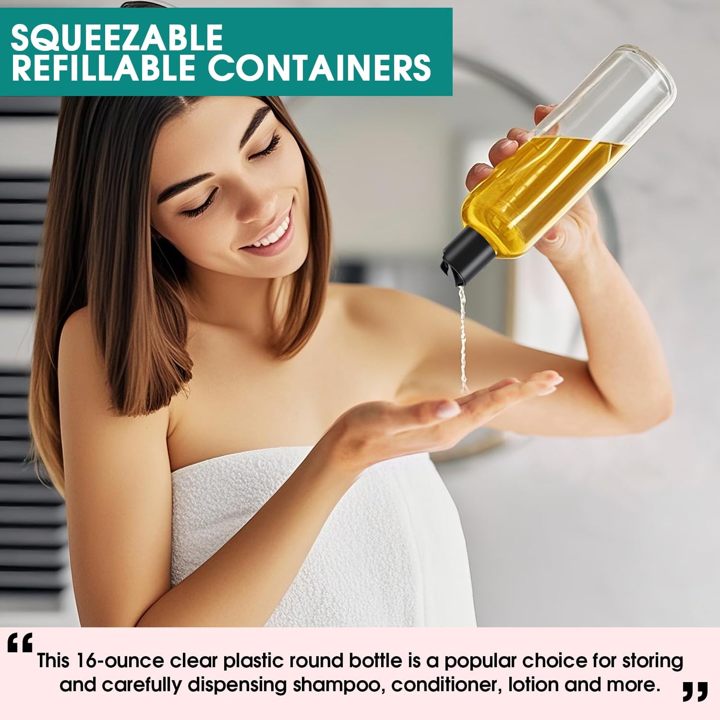 DPLASKA 16 oz Clear Plastic Empty Bottles with Black Disc Top Caps, 12 Pcs Squeezable Refillable Shampoo Bottles Travel Cosmetic Containers for Lotions, Body Soap Cream