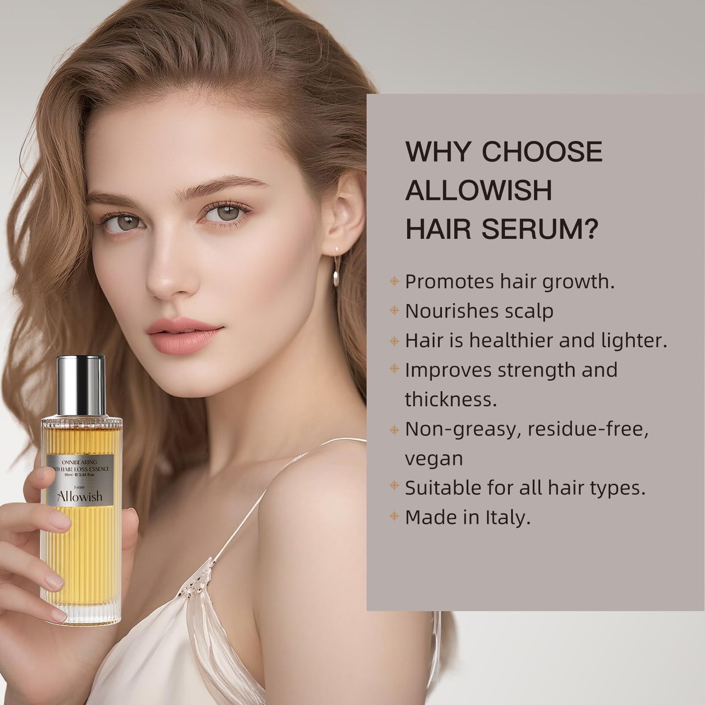 ALLOWISH Hair Growth Serum 95 ml - Rosemary Hair Thickening Serum with Biotin, Caffeine for Hair Thinning & Shedding – Promotes Healthy Scalp, Fuller, Nourish, Strengthens Roots