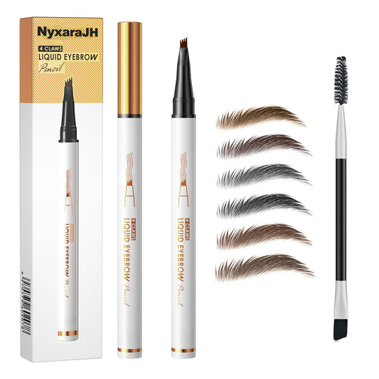 NyxaraJH 4 Claws Liquid Eyebrow Pencil, Waterproof Natural Fine Line, 3D Microblading Effect, Professional Makeup Tool (2# Dark Coffee)