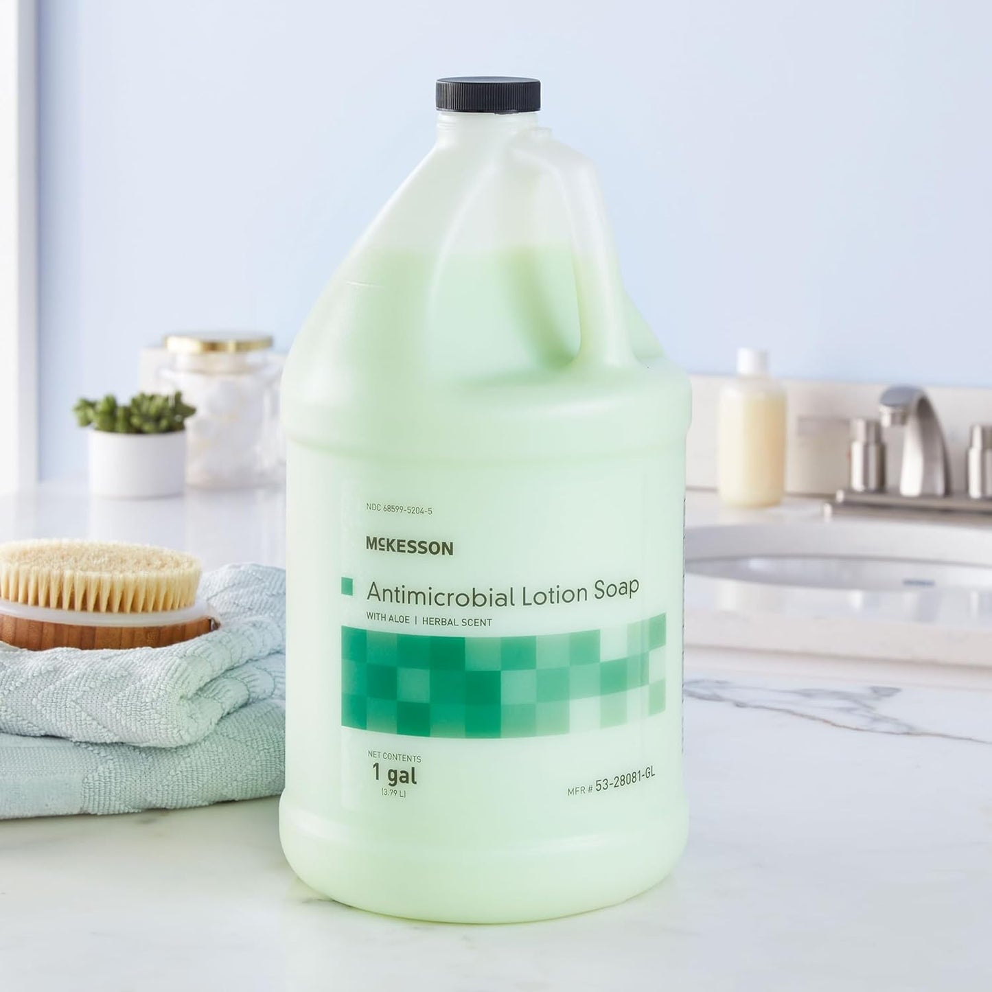 McKesson Antimicrobial Lotion Hand Soap - Aloe Infused, 1 Gallon Refill Bottle | Herbal Scent, Medical-Grade Cleanliness