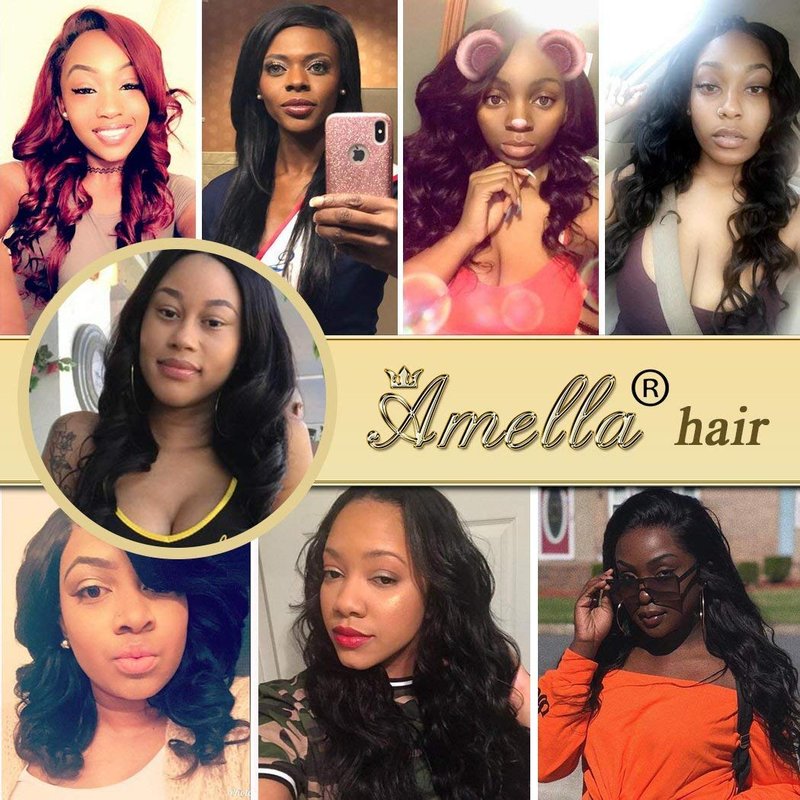 Amella Hair Body Wave Frontal Closure 13x4 Transparent Lace Frontal Closure 150% Density Brazilian Human Hair 13x4 Ear to Ear Full Lace Frontal Closure Pre-Plucked with Natural Black Color(12inch)