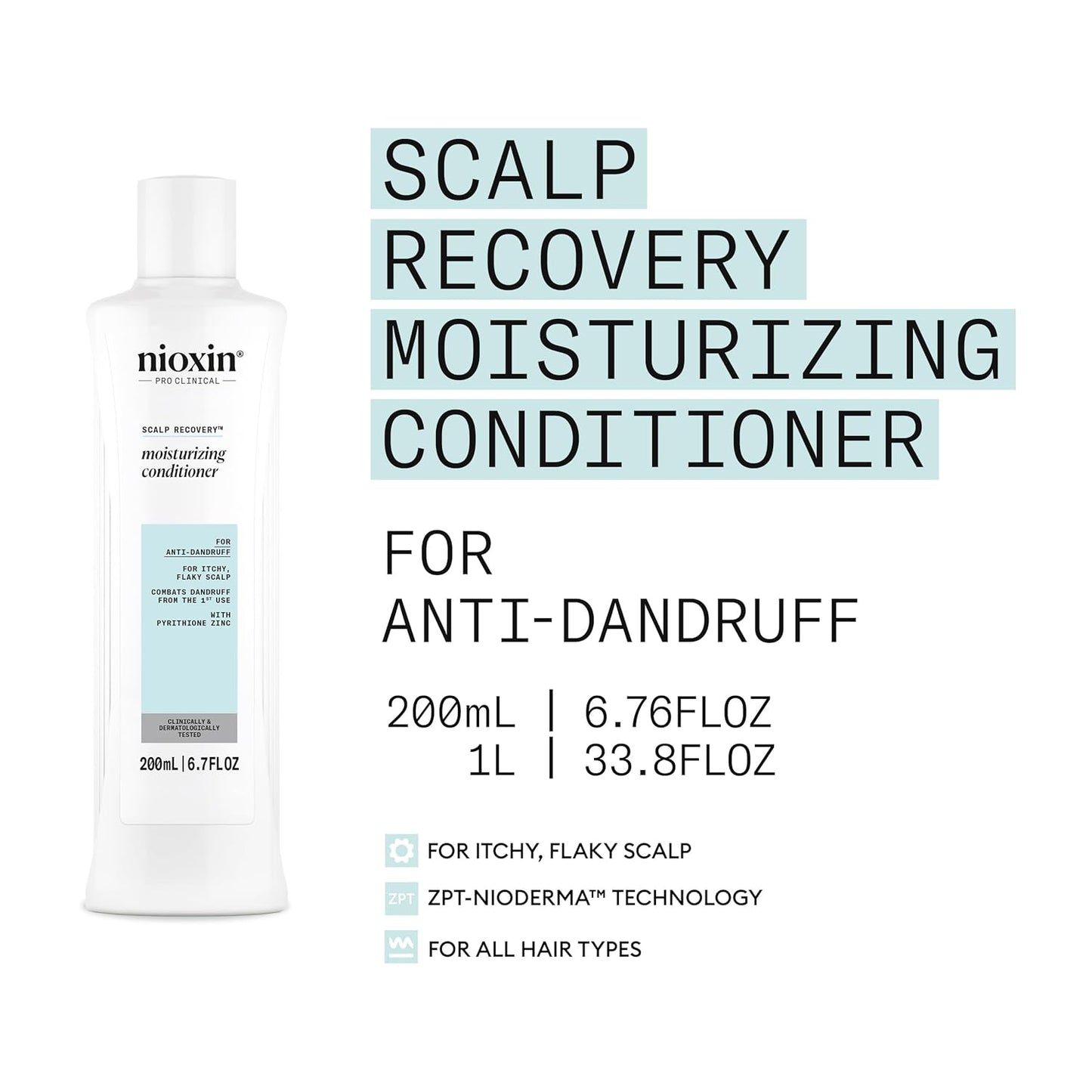 Nioxin Scalp Recovery Moisturizing Conditioner - Anti-Dandruff Formula for Itchy, Flaky Scalp | Pyrithione Zinc & Amino Acids