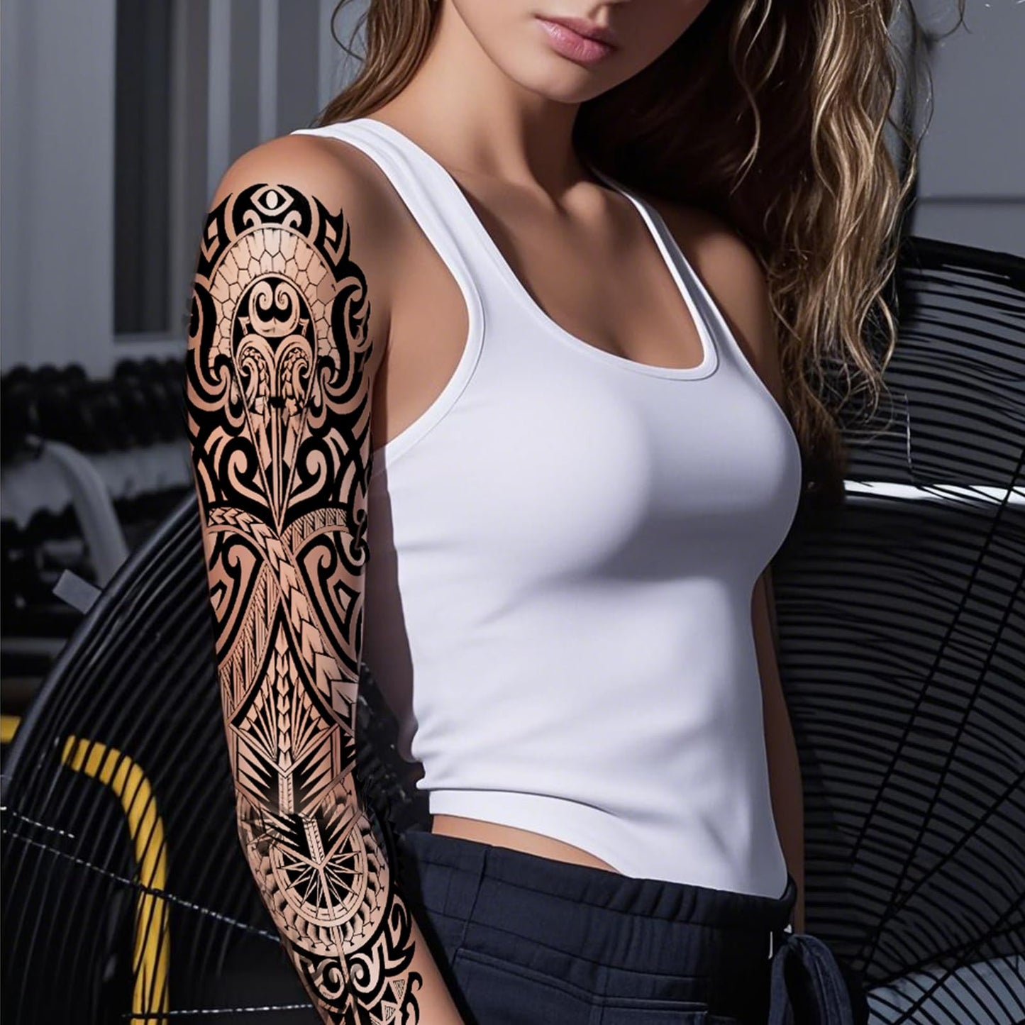 6 Sheets Full Arm Temporary Tattoos, Large Black Totem Tattoo Sleeves, Realistic Fake Tattoos for Men and Women, Waterproof and Long Lasting Tribal Tattoo Stickers for Cosplay, Parties, and Halloween