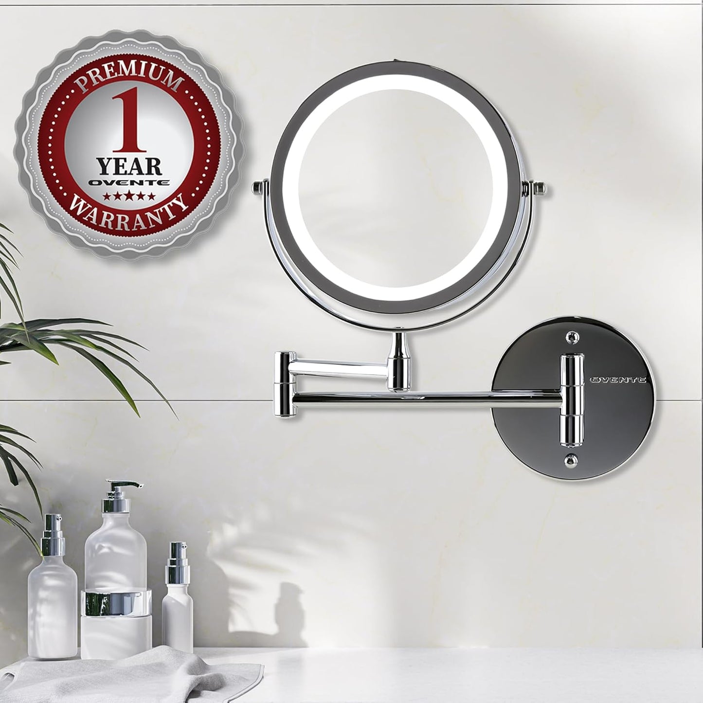 Lighted Makeup Mirror - 7-Inch Double-Sided 1X/10X Magnification | LED, Cordless, 360° Rotation, Polished Chrome