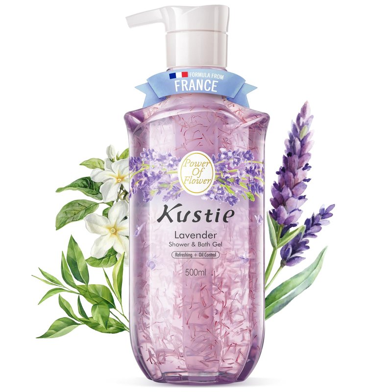 Kustie Rose Floral Body Wash with Real Petals – Botanical Shower Gel with Rose Water & Rose Oil, Luxury Spa Gentle Cleanser for Soft Silky Skin, 12.8 fl oz