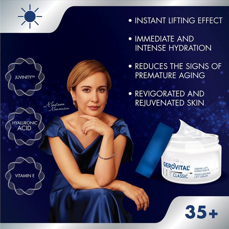 GEROVITAL CLASSIC Moisturizing Lifting Cream with Hyaluronic Acid and Vitamin E - Deep Hydration, Reduces Wrinkles & Fine Lines, Anti-Aging Face Cream, 50 ml