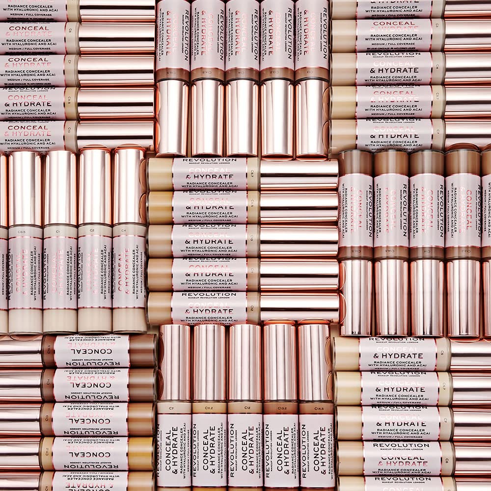 Makeup Revolution Conceal & Hydrate Concealer, Infused with Hyaluronic Acid, Dewy finish, C4 For Light Skin Tones, Vegan & Cruelty-Free, 0.45 fl.oz