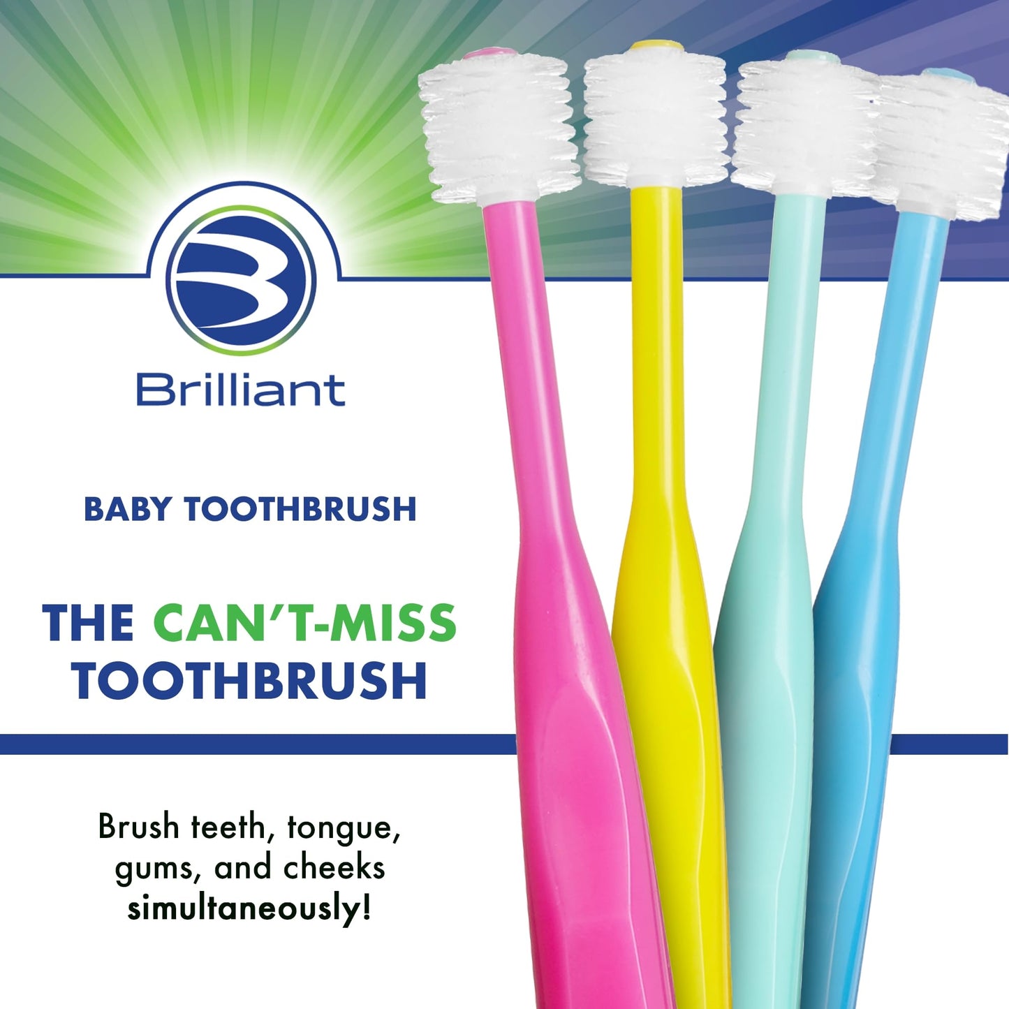 Brilliant Oral Care Baby Toothbrush with Soft Bristles and Round Head, for a Toddler Approved, Easy to Use All-Around Clean Mouth, Ages 0-2 Years, Pink, 1 Pack