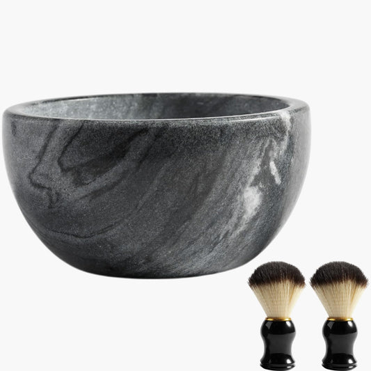 Koville Marble Shaving Soap Bowl 5'' Gray Handmade Shaving Cream Bowl, Marble Bowls For Shaving Foam, Shave Soap Bowl, Shaving Kit Bowl, Shaving Cup Gift for Men with 2 pack Shaving Brush