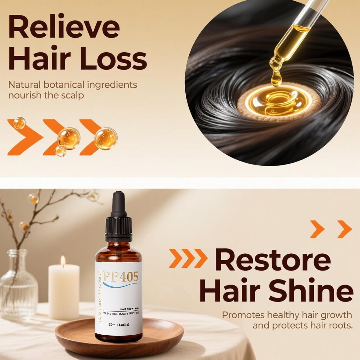 PP405 Lightweight Hair & Scalp Oil – Fast Absorbing, Non-Greasy, Hydrating Care for All Hair Types, With Hyaluronic Acid, 1.06 fl oz (30ml) (1pc)
