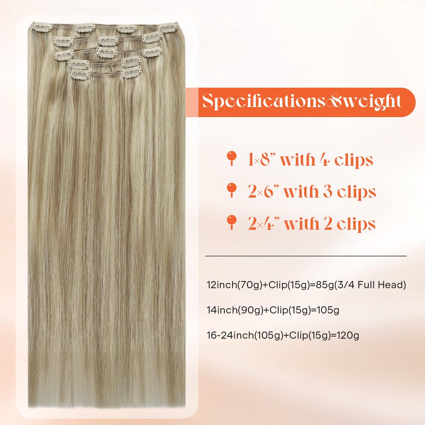 Sunny Hair Clip in Hair Extensions Real Human Hair 85g Remy Hair Clip in Extensions for Women Human Hair Extensions Dark Golden Blonde Highlights Light Blonde 12 Inch