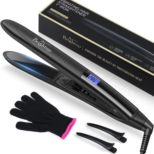 Brightup 2-in-1 Hair Straightener & Curler with 1" Vibrating Plates, Tourmaline Ceramic for Less Frizz & Shiny Smooth Hair, 20S Fast Heating, 10 Temp Settings & Auto Shut Off, Dual Voltage