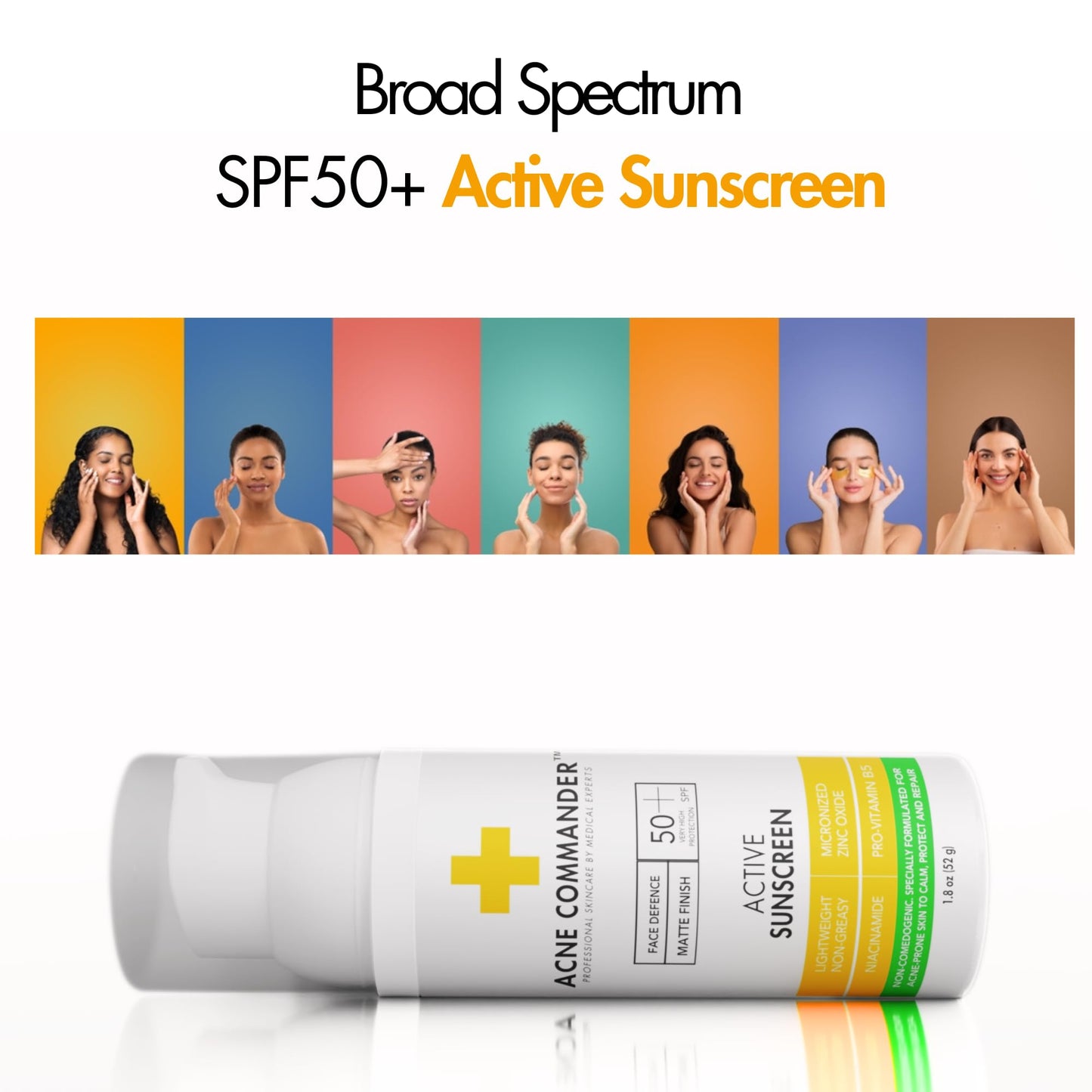 Acne Commander Mineral SPF 50 Face Sunscreen for Acne-Prone & Sensitive Skin — Zinc Oxide, Non-Comedogenic, No White Cast — Non-Tinted, Broad Spectrum, Fragrance-Free, Lightweight Daily, ~52g