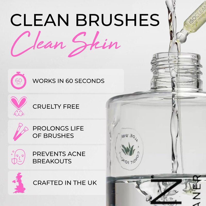ISOCLEAN Makeup Brush Cleaner – Gentle Daily Use Solution, Reduces Product Buildup, Improves Application, Easy Clean Brush Cleaning Solution & Sponge Cleaner - Easy Pour with Dip Tray, 9 fl oz