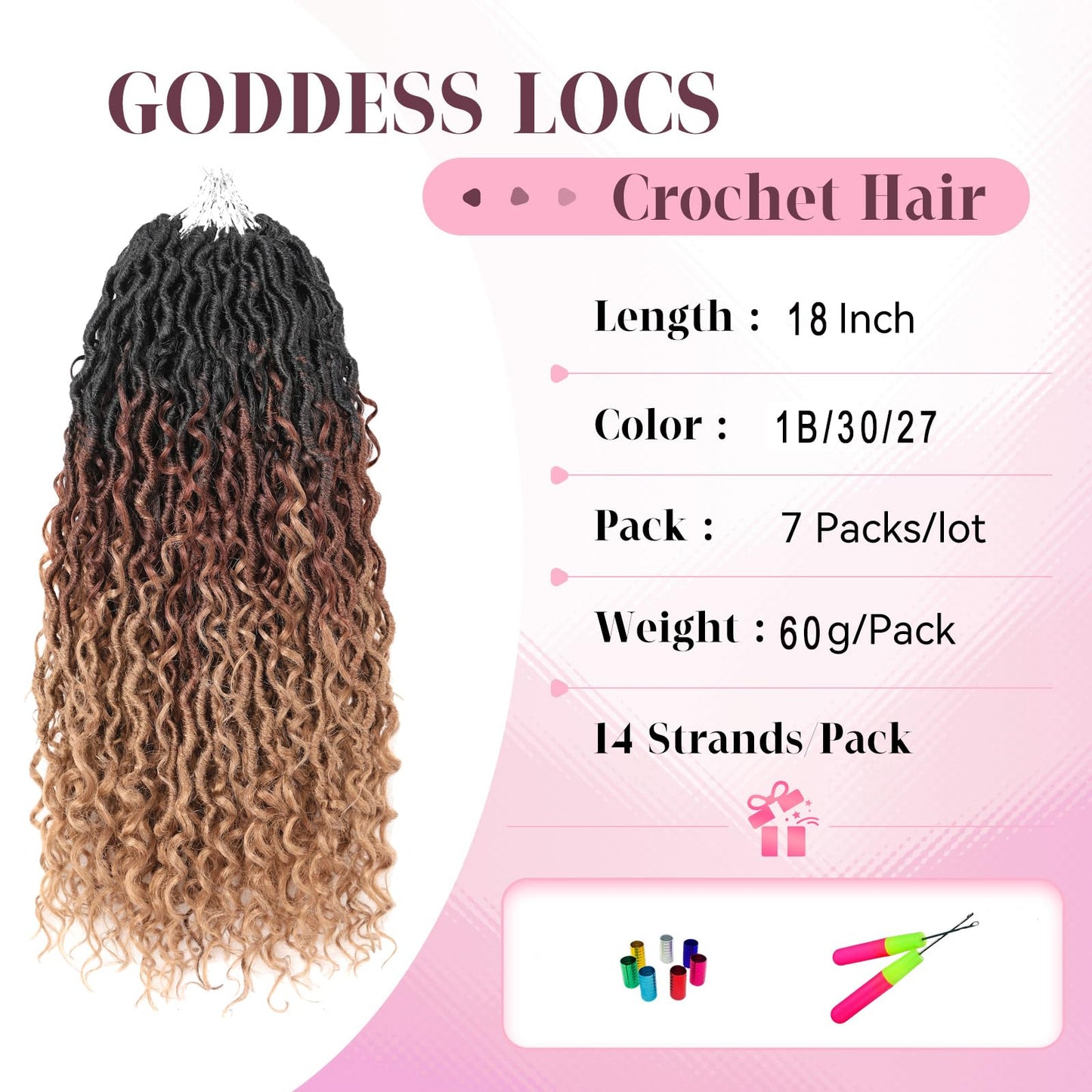 Aipin Goddess Locs Crochet Hair 18 Inch Boho River Locs Hippie Wavy Crochet With Curly Hair In Middle And Ends Braids Hair Extensions (7Packs,18 inch, 3T1B/30/27)
