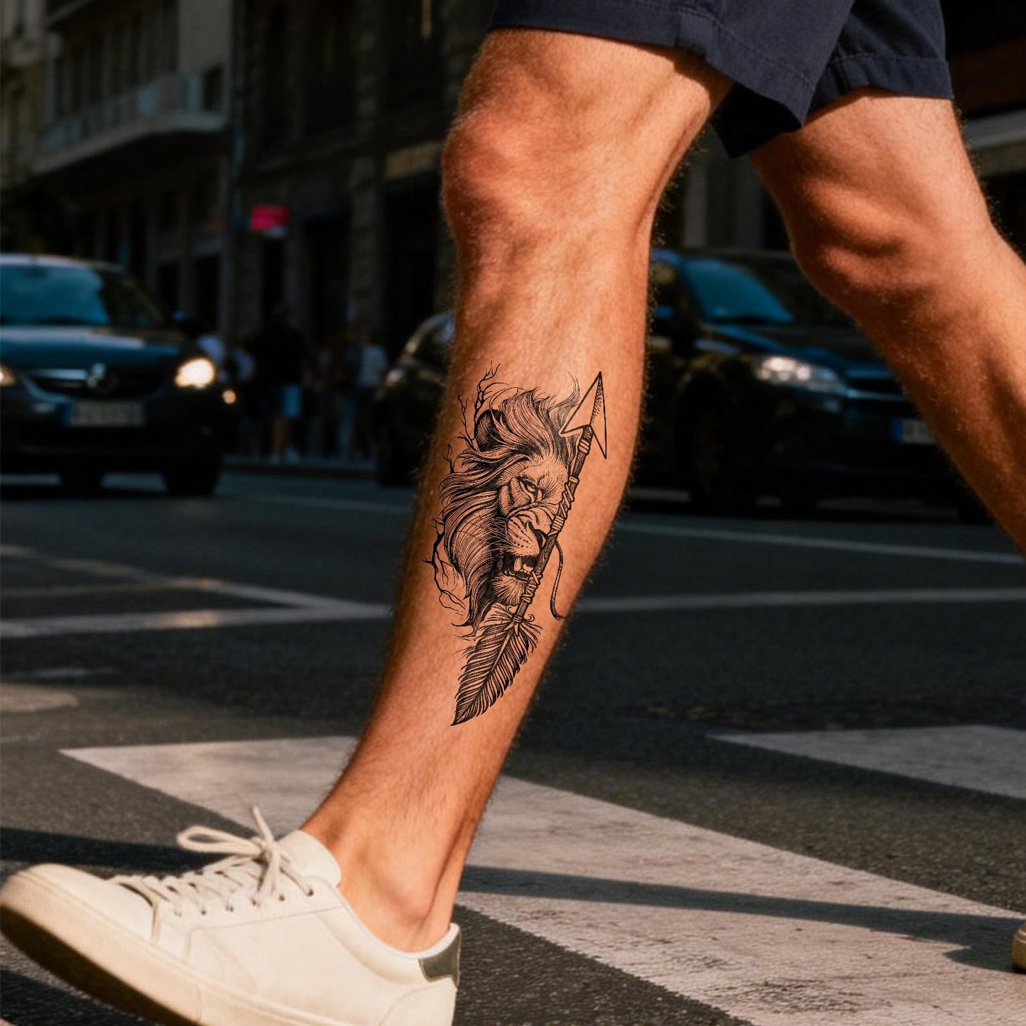 UBICA Semi Permanent Tattoos, 2 Sheets Realistic Large Temporary Tattoos for Men, Fake Tattoo for Arm Hand Fingers, Waterproof No Reflective, Lasts 2 Weeks (Lion Arrow Art & Eagle Sword Designs)
