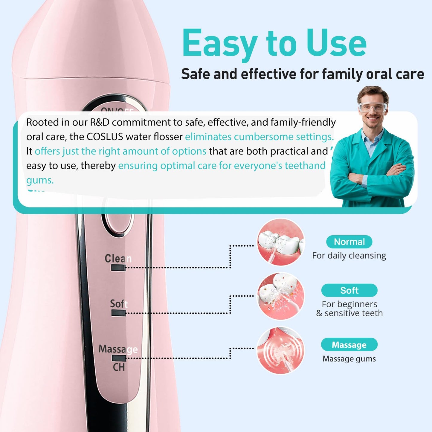 COSLUS ADA Accepted C20 Water Dental Flosser Teeth Pick, 300ML Larger Tank
