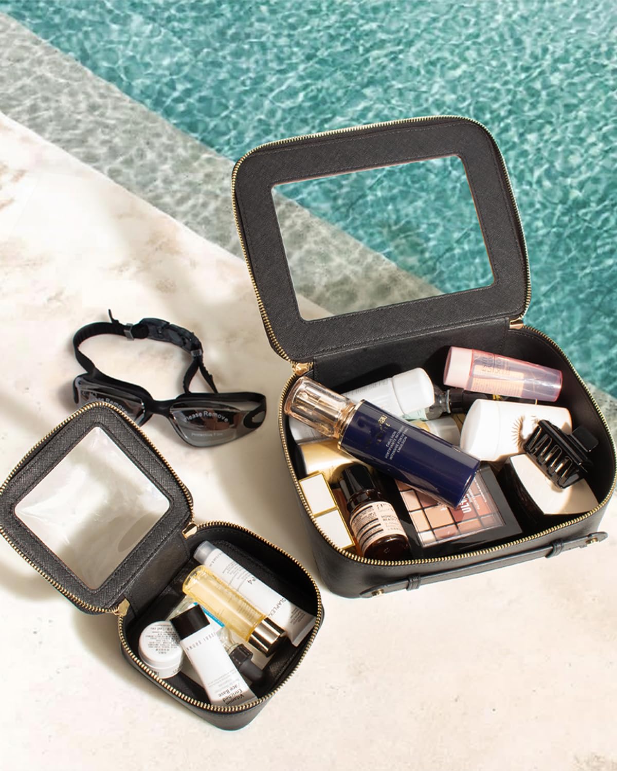 2 Pieces Travel Clear Makeup Bag, Large Clear Cosmetic Bag with Zipper Small Makeup Pouch for Purse Waterproof TSA Approved Toiletry Bag Case for Women Car Organizer Travel Essentials