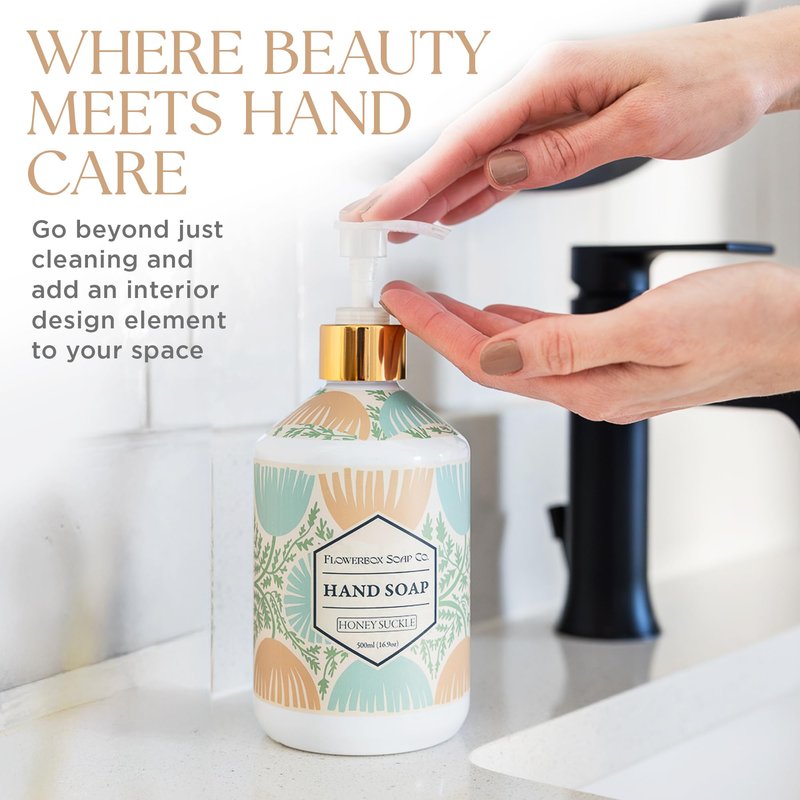 FlowerBox Liquid Hand Soap with Pump – Set of 12 Scented, Decorative Hand Soap Dispensers for Bathroom and Kitchen – 500 mL Luxury Floral Mosaic Bottles, Gift Pack