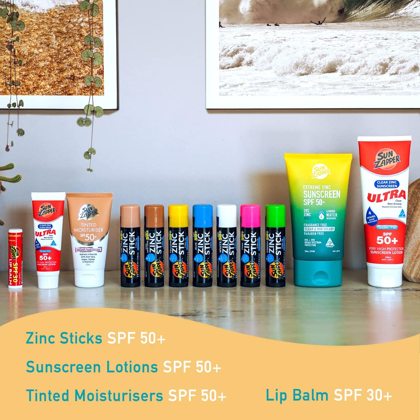 Sun Zapper Zinc Sunscreen Stick Light Skin Tone 4-Pack SPF 50+ – Tinted Mineral Sunscreen Sticks for Face, Water Resistant Sunblock, Travel Size 12g (0.42 oz) each, Australian Made