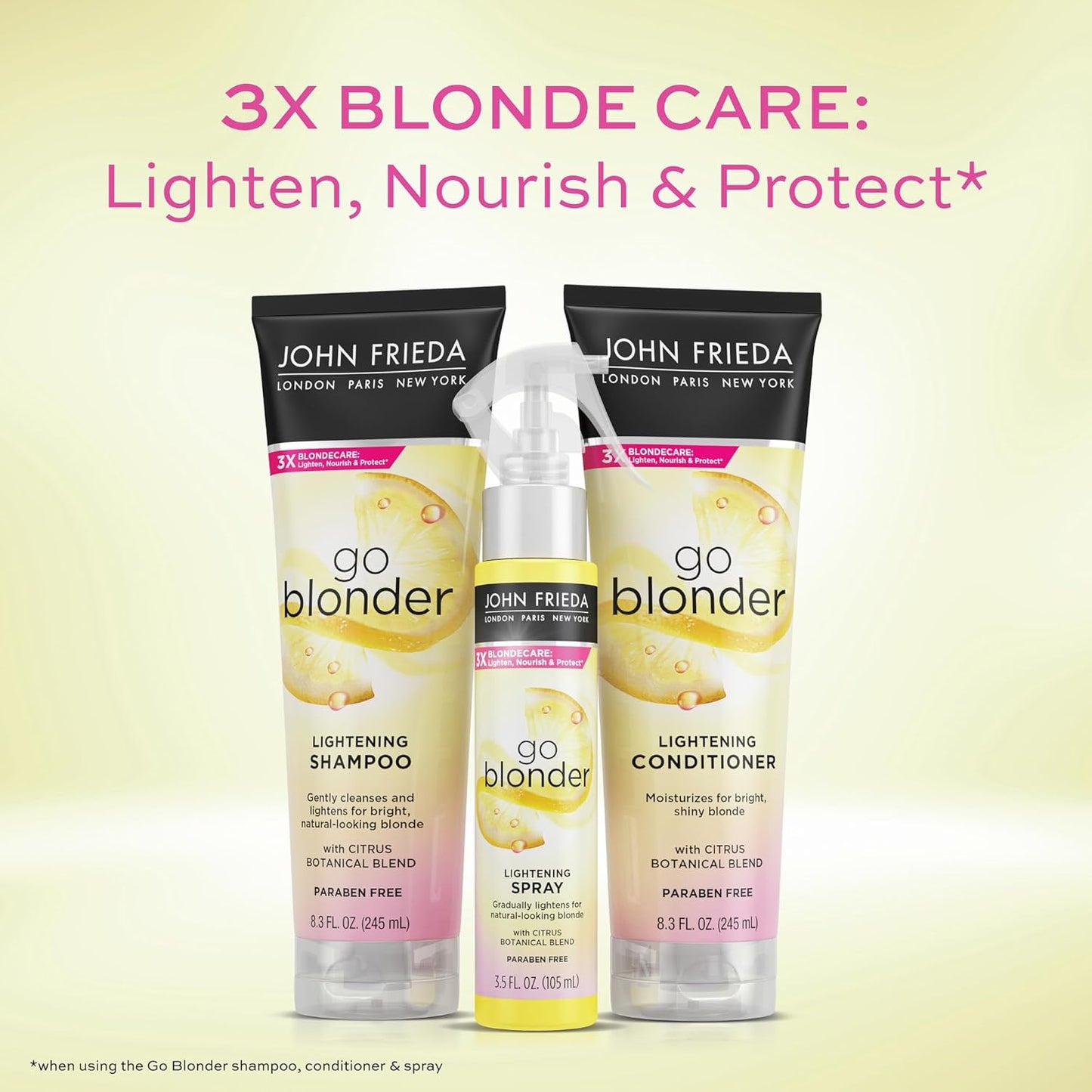 John Frieda Go Blonder Shampoo & Conditioner Set - Lightens Blonde Hair Gradually | Paraben-Free, 8.3 oz, 2-Pack