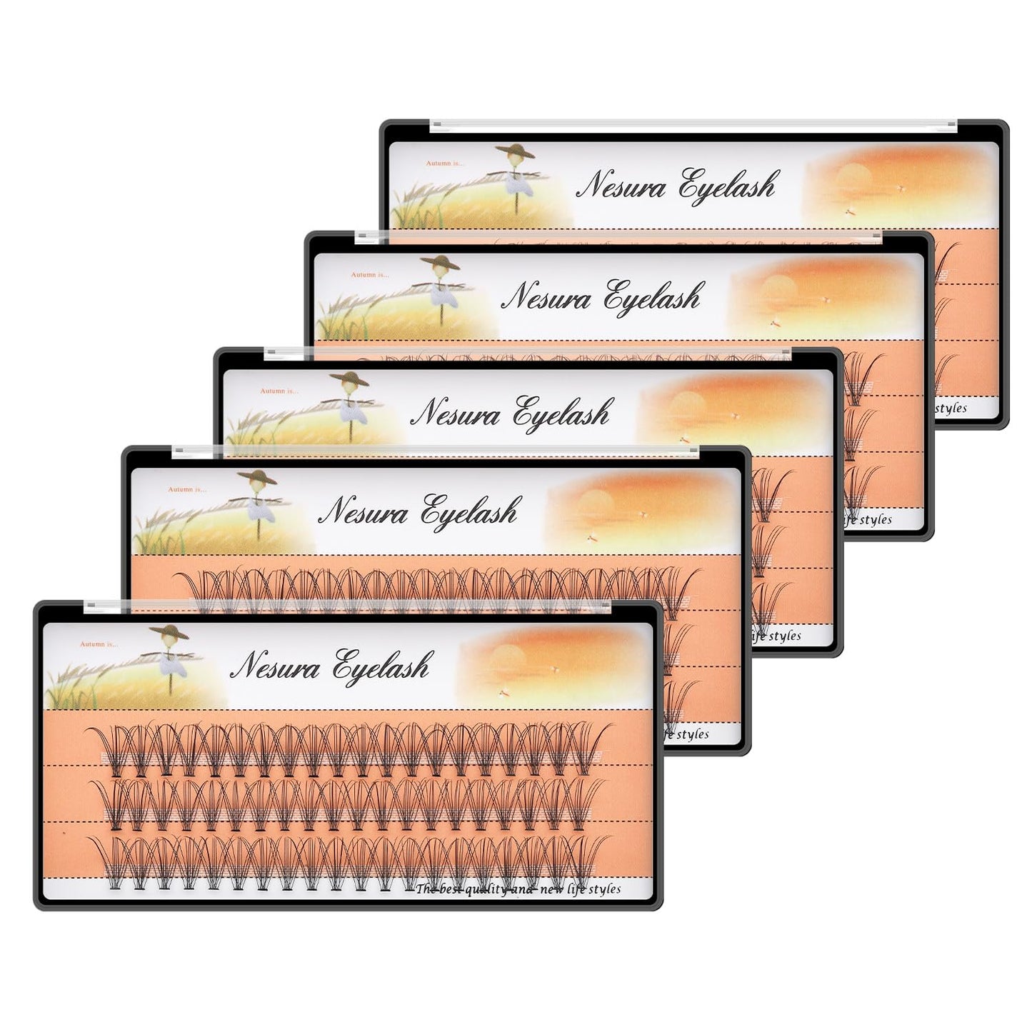 BODERMINCER 10 Root 60pcs 8-10-12-14-16mm Mixed Black Handmade False Eyelashes Natural Long Individual Eyelashes Extension Fake Lashes Makeup Beauty Cosmetic (5 PACKS-11MM)