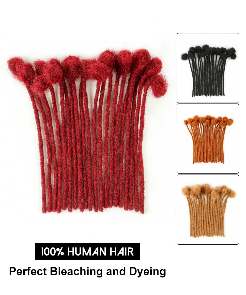Cypsin Burgundy# 8inch 30 Strands 100% Human Hair Dreadlock Extensions, 0.4cm Width Full Handmade Loc Extensions Human Hair for Men Women Kids, Permanent Dread Extensions Can Be Dyed Bleached Curled