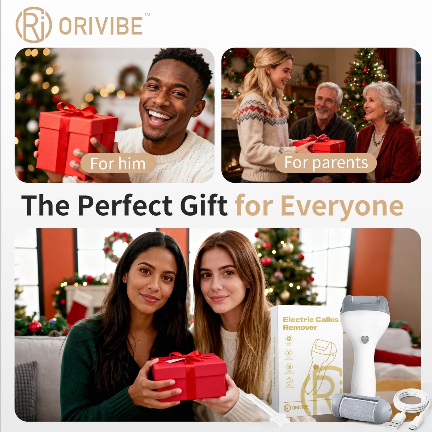 Orivibe Electric Foot Callus Remover for Feet - Rechargeable Pedicure Tools, 2-Speed Electric Foot File with Washable Rollers, Instant Dead Skin Remover & Foot Care Gift for Women and Men