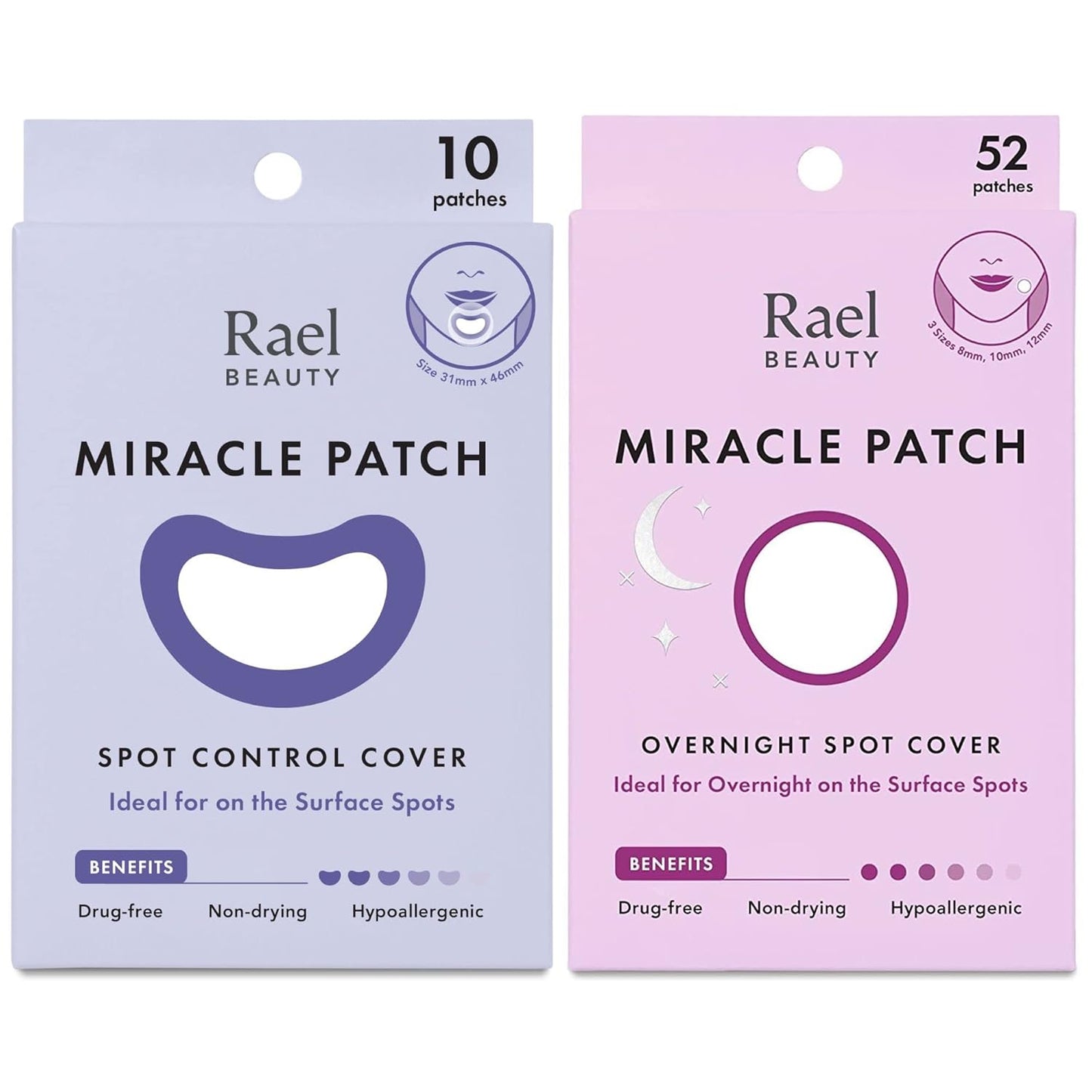 Rael Pimple Patches - Extra Adhesive Hydrocolloid Acne Spot Treatment | 52 Face Patches & 10 Large Covers