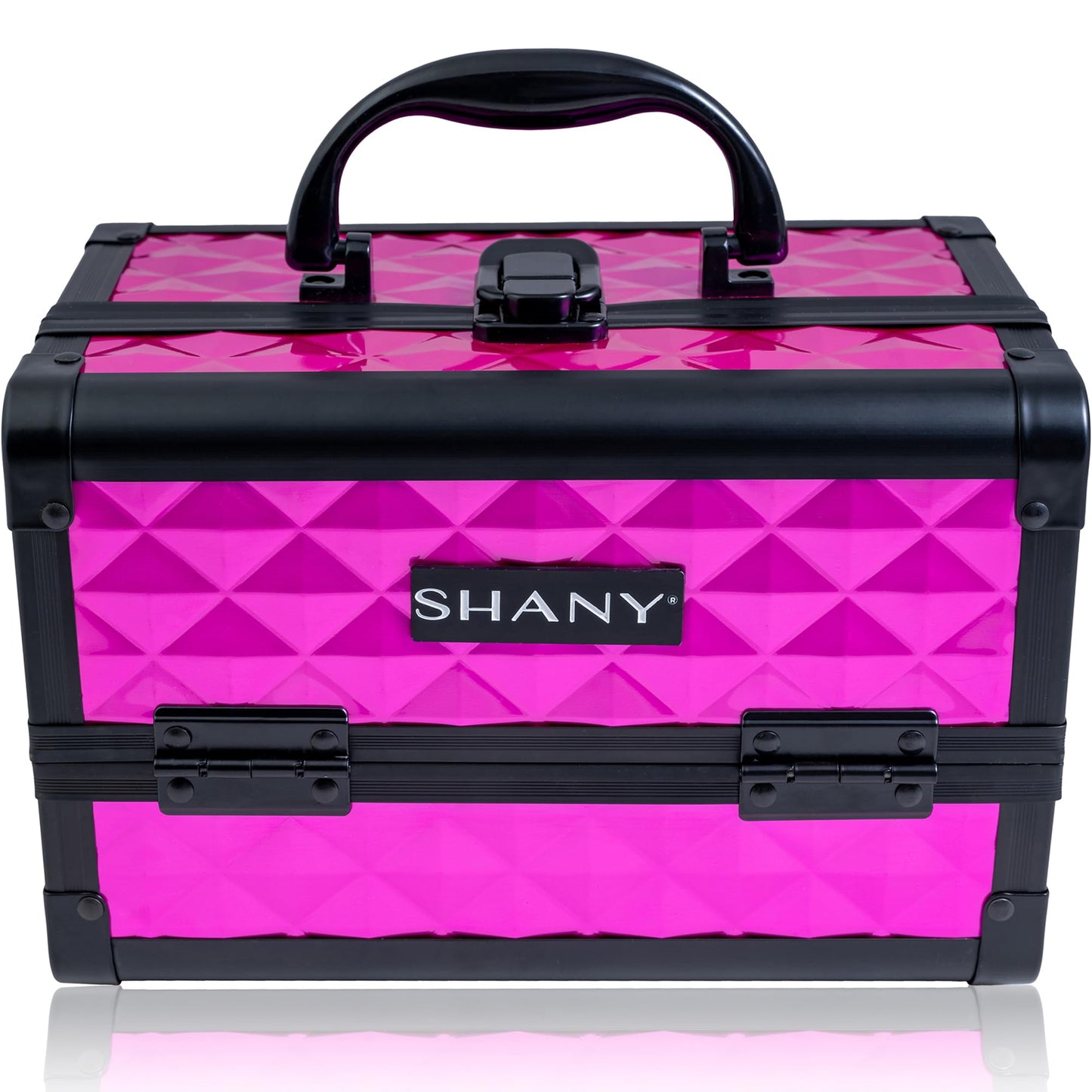 SHANY Chic Makeup Train Case Cosmetic Box Portable Makeup Case Cosmetics Beauty Organizer Jewelry storage with Locks, Multi trays Makeup Storage Box with Makeup Mirror - Polite PINK