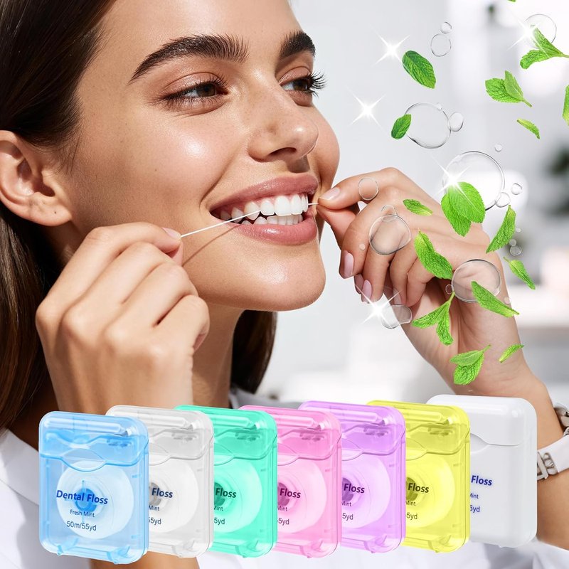 Dental Floss Bulk Travel - Mint Flavored Waxed Oral Care | 50m/55yd, Pack of 70, 7 Colors
