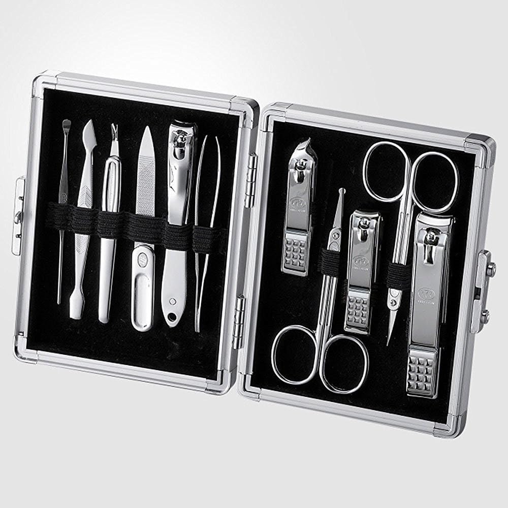 THREE SEVEN 777 Manicure Pedicure Grooming Kit - 11-Piece Nail Clipper Set (Silver, TS-16000VC)