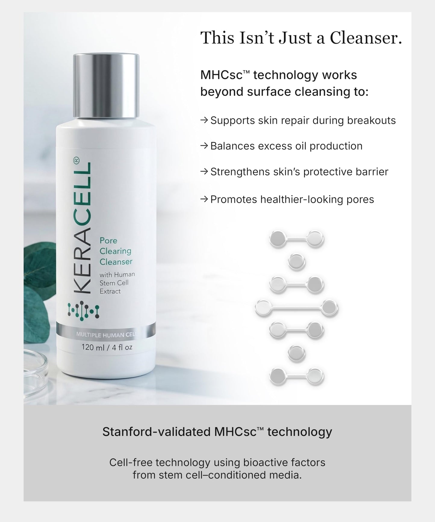 Keracell Pore Clearing Cleanser - Pore Cleanser & Minimizer with Salicylic Acid & Panthenol - Acne Cleansing Face Wash with MHCsc Technology - Moisturizes, Decreases Oil & Removes Impurities - 4 oz