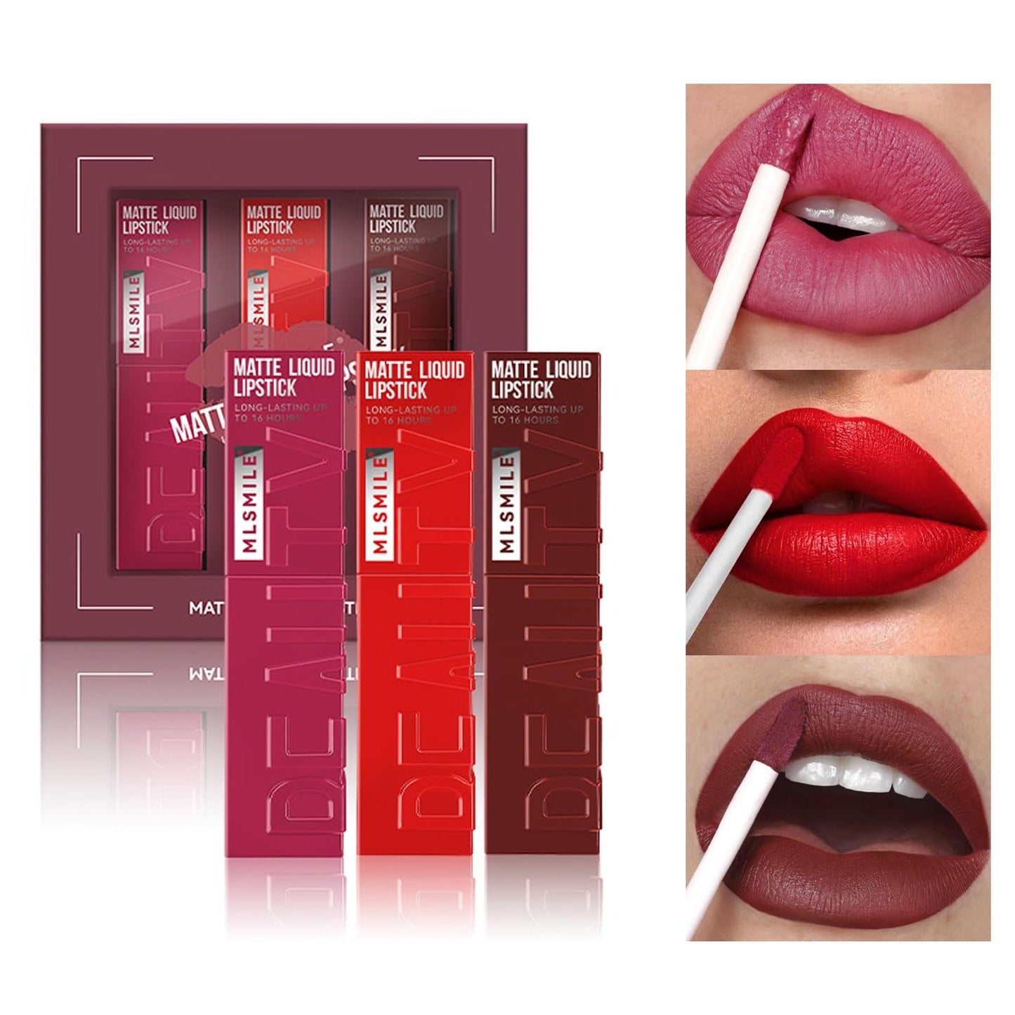 SWETIYOU Matte Liquid Lipstick Makeup Set, 3Pcs Long Lasting Smudge Proof Lip Gloss Set, High Pigmented Velvety Nude Red Lip Stain Lip Makeup Gift Sets for Girls and Women