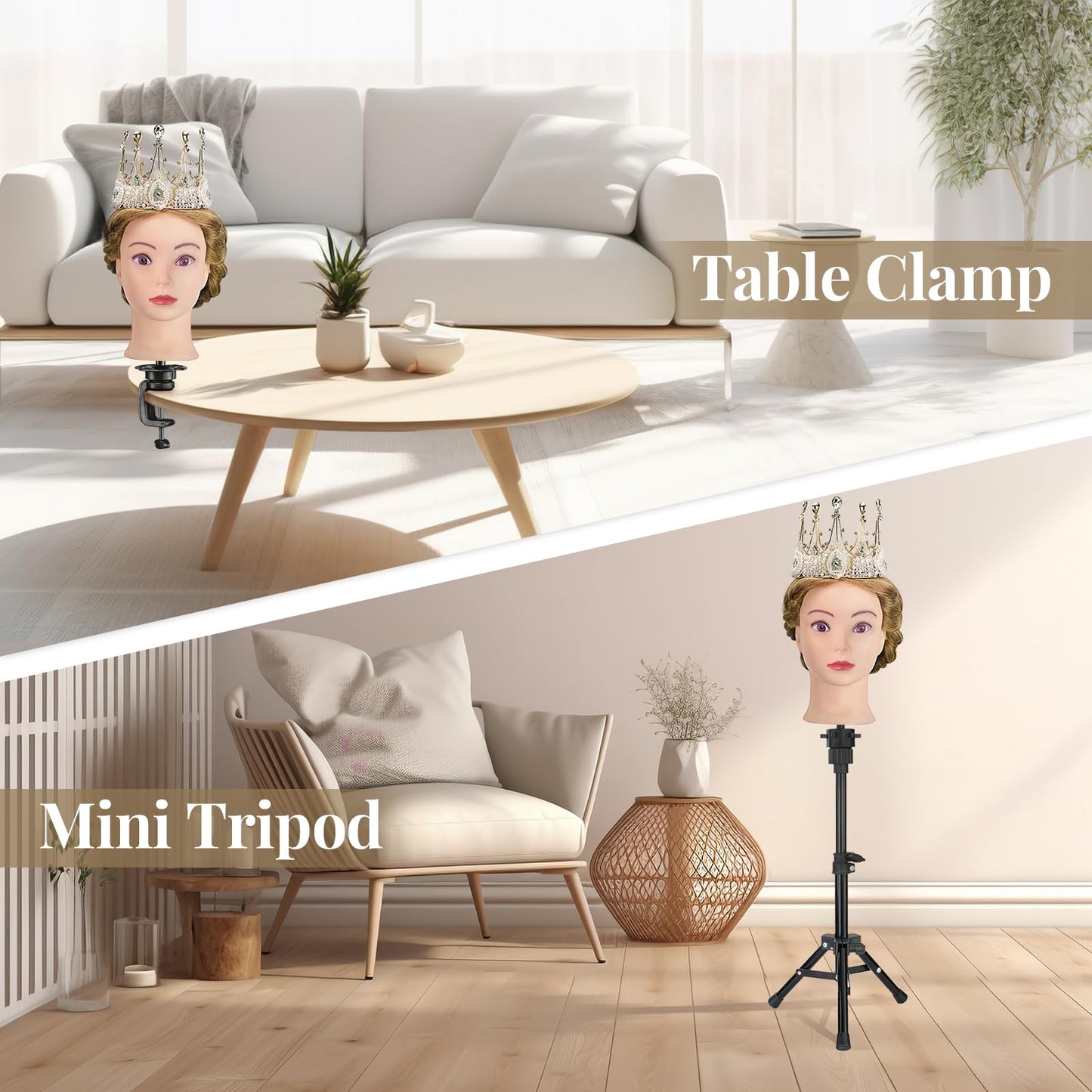 28 Inch Mannequin Head 80% Human Hair with Tripod Stand,Mannequin Cosmetology Manikin Practice Doll Head with stand,Braiding Hairdressing Head for Hair Styling with Table Clamp + DIY Hair Styling Set