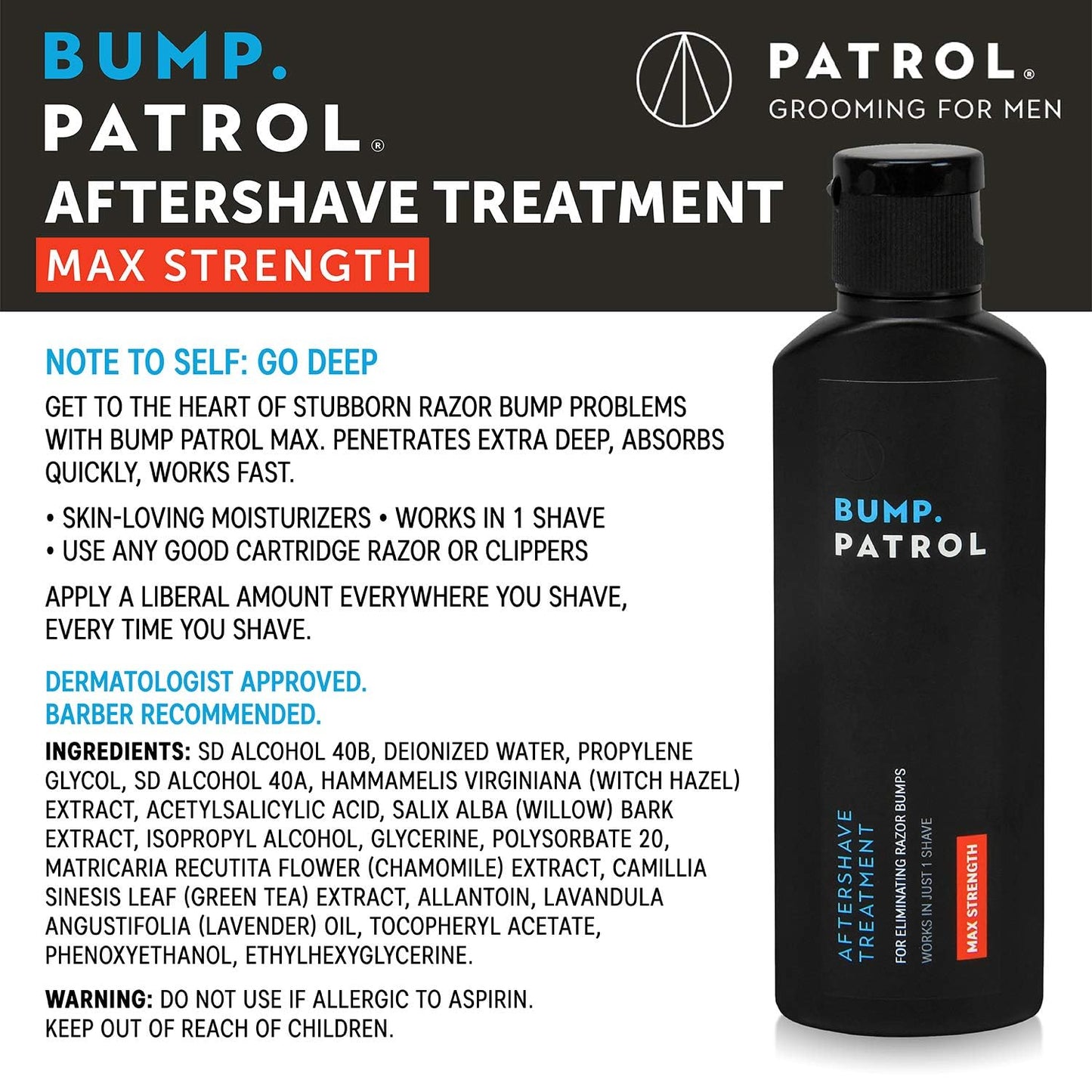Bump Patrol Maximum Strength Aftershave Treatment Serum – Razor Bump Stopper and Ingrown Hair Treatment for Men and Women, Fast Acting Salicylic Acid for Razor Burn & Shaving Irritation - 2 oz Pack 2