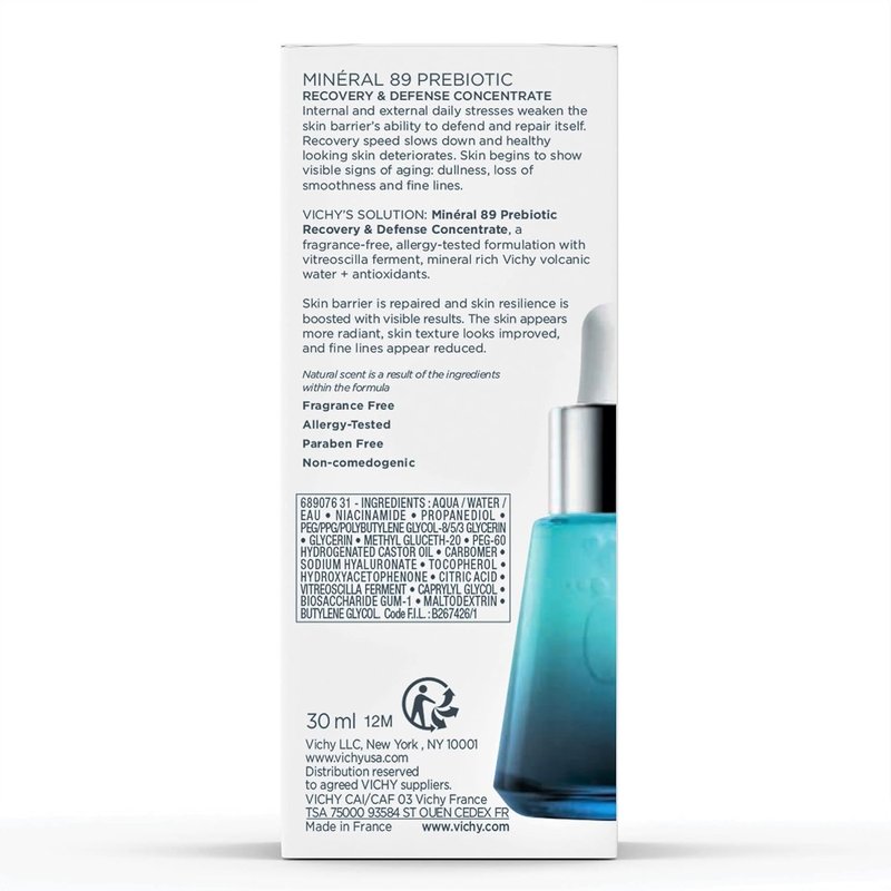 Vichy Mineral 89 Niacinamide Serum - Skin Barrier Repair & Hydration | Antioxidant Pore Minimizer for Dull, Dry Skin