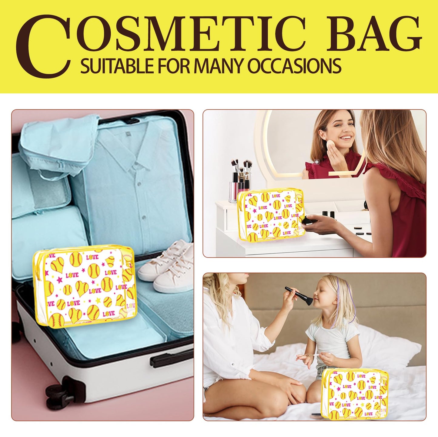 oyhqes 15PCS Softball Cosmetic Bag-Waterproof Softball Goodie Bag PVC Clear Portable Makeup Bags 6.1 x 4.72 x 2.36''Softball Team Gifts for Girls Team Player