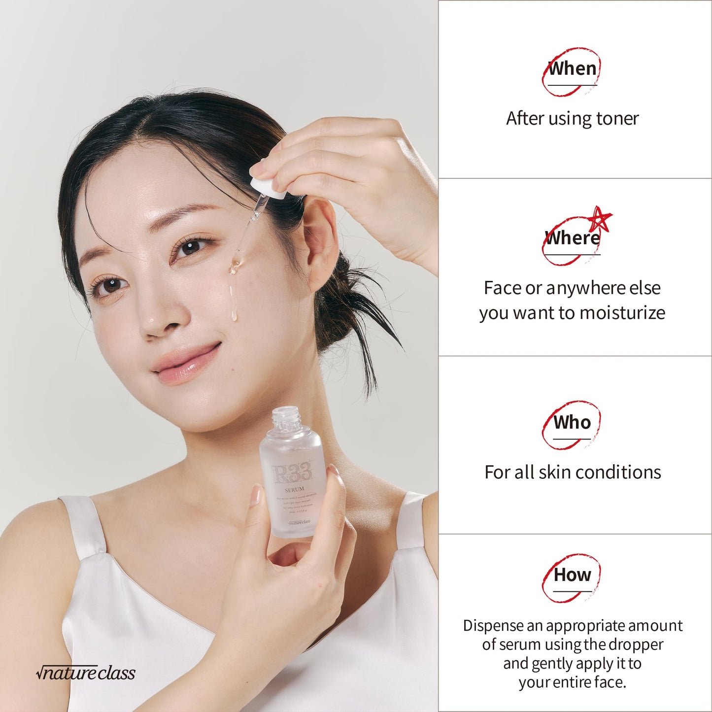 NATURECLASS R33 Serum Niacinamide Hyaluronic Acid, Korean Skincare Glass Skin, Brightening Hydrating Face Serum, Dark Spot Correcting Pore Minimizer Facial Serum, K Beauty Fragrance Free, 1.69 fl oz